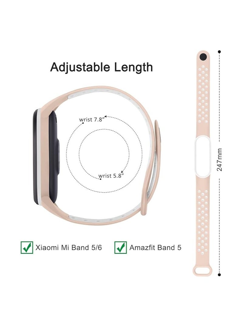 Strap Silicone Sport Band For Mi Band 7 / Mi Band 5 / Mi Band 6 Breathable Strap Replacement For M5 M6 Bracelet For Xiaomi MiBand 5 6 7 Smart Watch _ Pink & White - Image 3