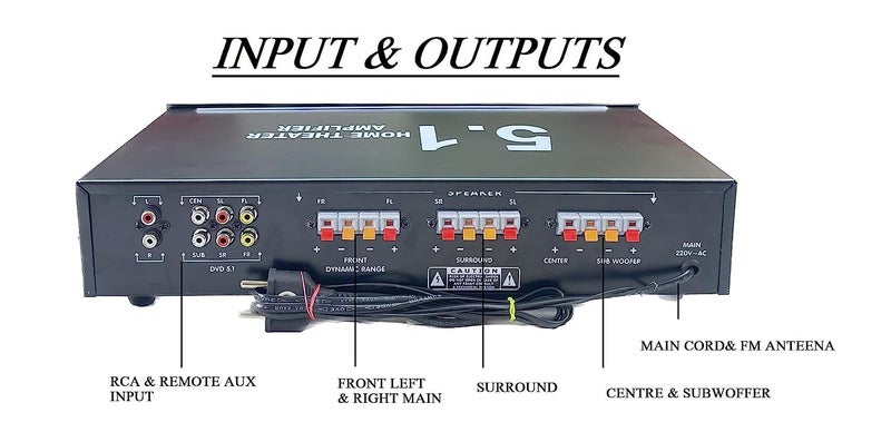 Tech-Lobby 5.1 Surround Sound Amplifier 5500 P.M.P.O with KARAOKE FUNCITON, USB,AUX,MIC,BLUTHOOTH,AV in BLUTHOOTH with 5.1 Surround Sound Circuit Power Amplifier Perfect for Home Function (WITH MIC). - Image 4