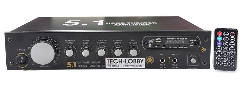 Tech-Lobby 5.1 Surround Sound Amplifier 5500 P.M.P.O with KARAOKE FUNCITON, USB,AUX,MIC,BLUTHOOTH,AV in BLUTHOOTH with 5.1 Surround Sound Circuit Power Amplifier Perfect for Home Function (WITH MIC). - Image 5