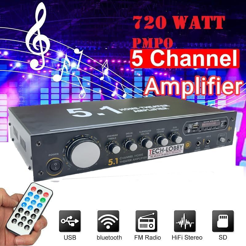 Tech-Lobby 5.1 Surround Sound Amplifier 5500 P.M.P.O with KARAOKE FUNCITON, USB,AUX,MIC,BLUTHOOTH,AV in BLUTHOOTH with 5.1 Surround Sound Circuit Power Amplifier Perfect for Home Function (WITH MIC). - Image 3