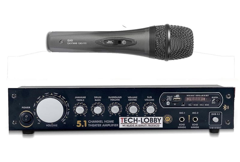 Tech-Lobby 5.1 Surround Sound Amplifier 5500 P.M.P.O with KARAOKE FUNCITON, USB,AUX,MIC,BLUTHOOTH,AV in BLUTHOOTH with 5.1 Surround Sound Circuit Power Amplifier Perfect for Home Function (WITH MIC). - Image 1