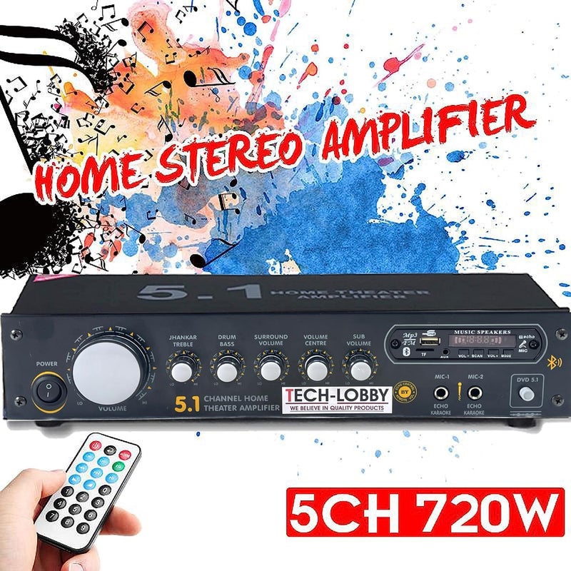 Tech-Lobby 5.1 Surround Sound Amplifier 5500 P.M.P.O with KARAOKE FUNCITON, USB,AUX,MIC,BLUTHOOTH,AV in BLUTHOOTH with 5.1 Surround Sound Circuit Power Amplifier Perfect for Home Function (WITH MIC). - Image 2