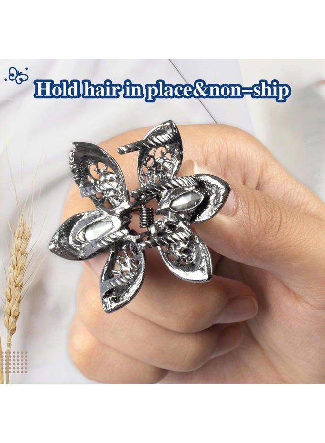 Glavatrix 3 Pack Mini Crystal Hair Clips, 1.5 in Small Metal Rhinestone Jaw Clips Non-Slip Vintage Flower Claw Clip, Bling Hair Clip Accessories for Women Girls, Grey - Image 4
