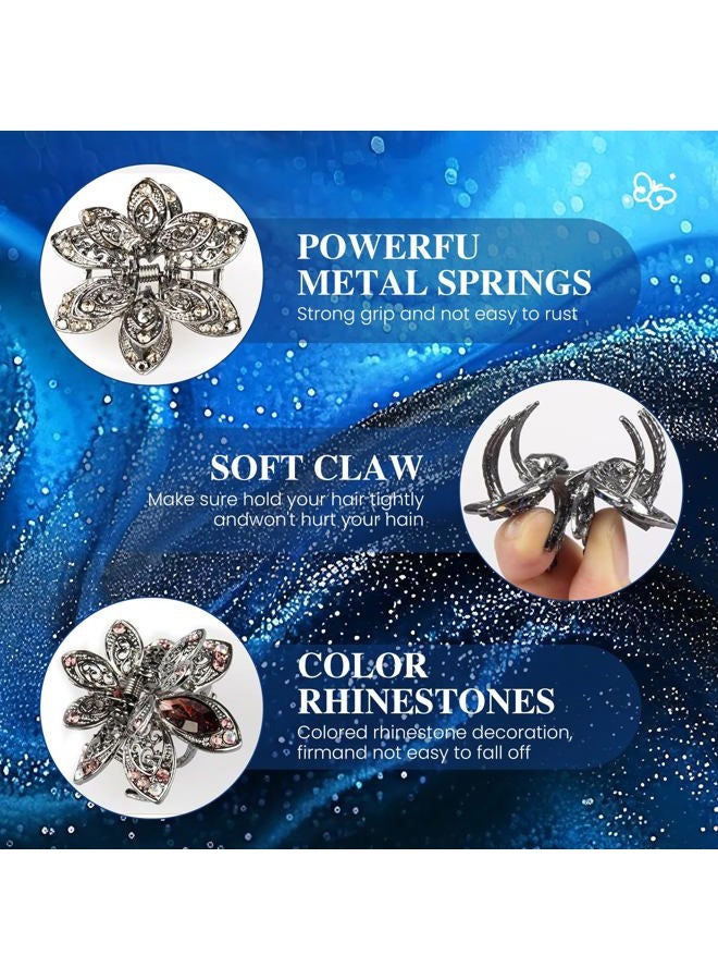 Glavatrix 3 Pack Mini Crystal Hair Clips, 1.5 in Small Metal Rhinestone Jaw Clips Non-Slip Vintage Flower Claw Clip, Bling Hair Clip Accessories for Women Girls, Grey - Image 3