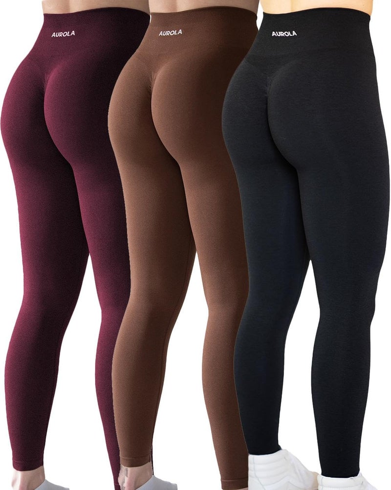AUROLA طقم 3 قطع من أوروولا ل leggings تعزيز التمارين للنساء، بنطلونات ضاغطة بدون seams، تحكم في البطن، للياقة البدنية، الرياضة، اليوغا - Image 1