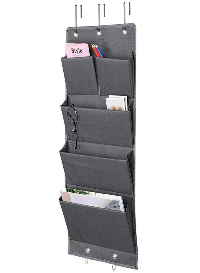 Elepure 5 Pockets Over the Door Organizer and Storage Hanging with Hooks, Wall Mount Office Supplies File Folders Document Holder for Notebooks, Paper,Supplies, Closets, Families, Filing (Gray) - Image 1