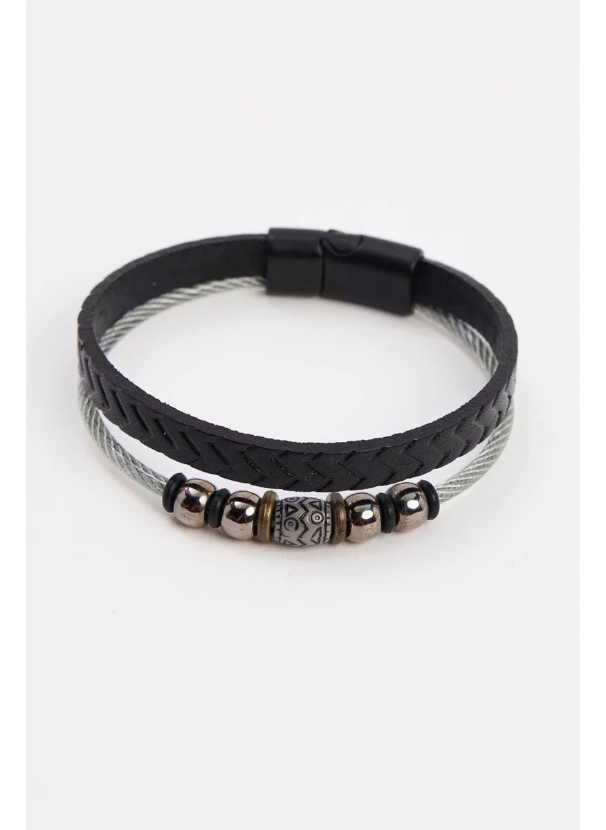 Tudors Men's Genuine Leather Black Bracelet