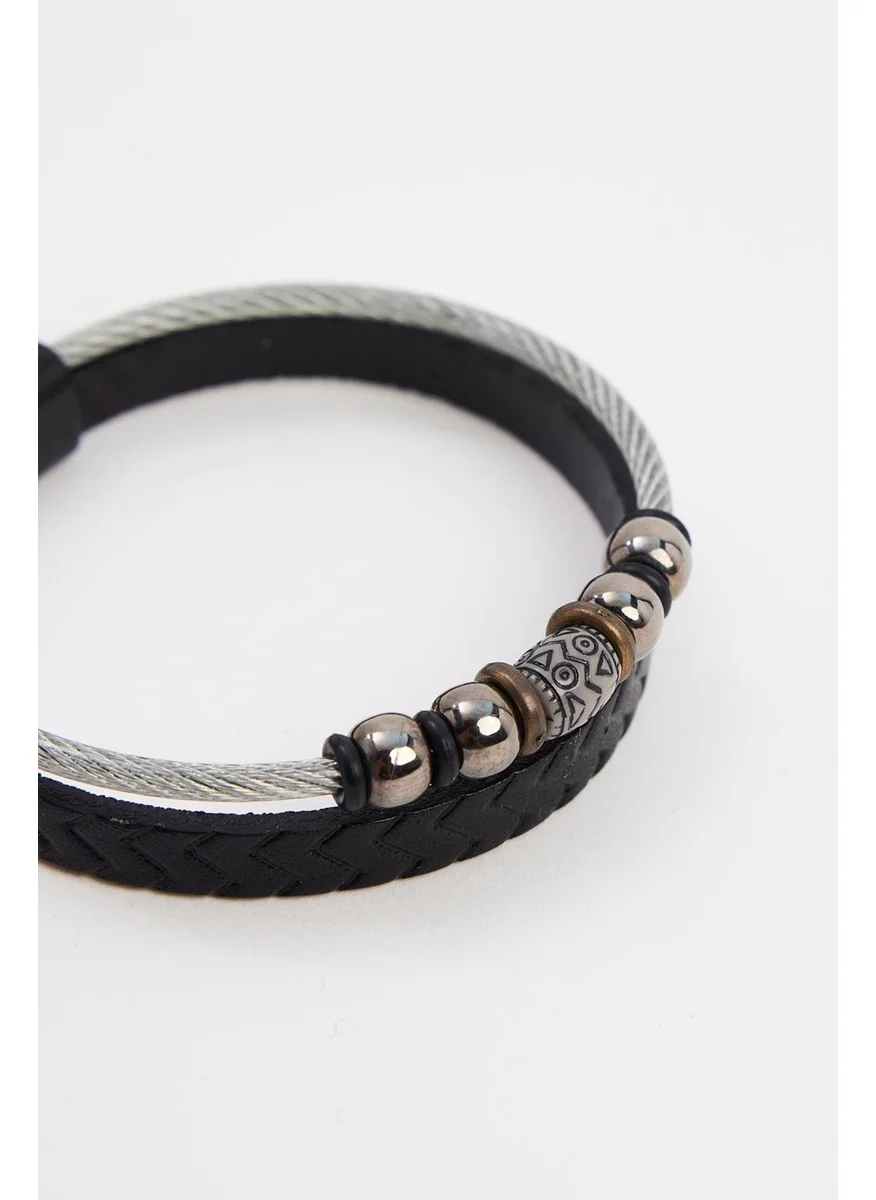 Tudors Men's Genuine Leather Black Bracelet