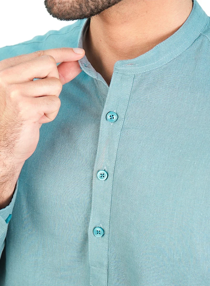 GIORDANO  Men's Slim Linen Cotton Band Collar Shirt for Men | Best Price UAE