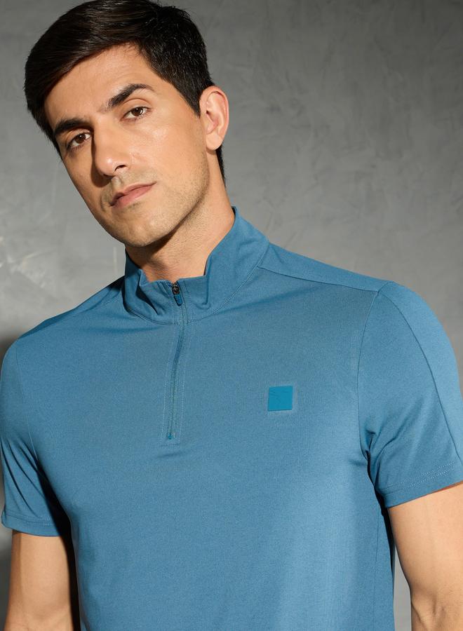 Technosport Solid 4-Way Stretch Half Zip Front Slim Fit Polo T-Shirt - Image 3