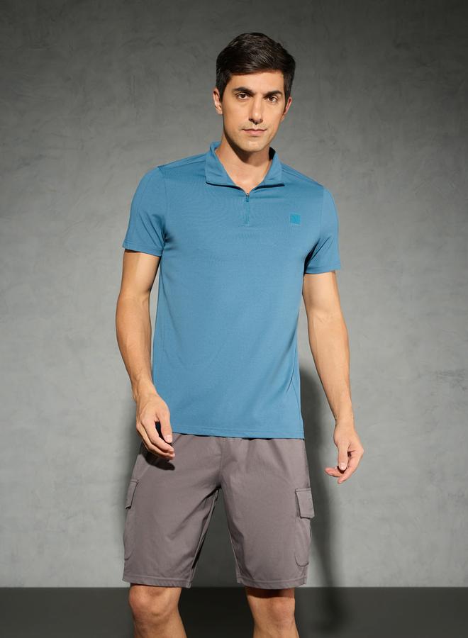 Technosport Solid 4-Way Stretch Half Zip Front Slim Fit Polo T-Shirt - Image 1