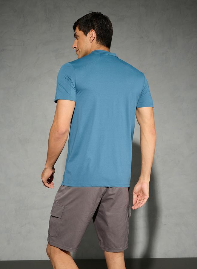 Technosport Solid 4-Way Stretch Half Zip Front Slim Fit Polo T-Shirt - Image 4