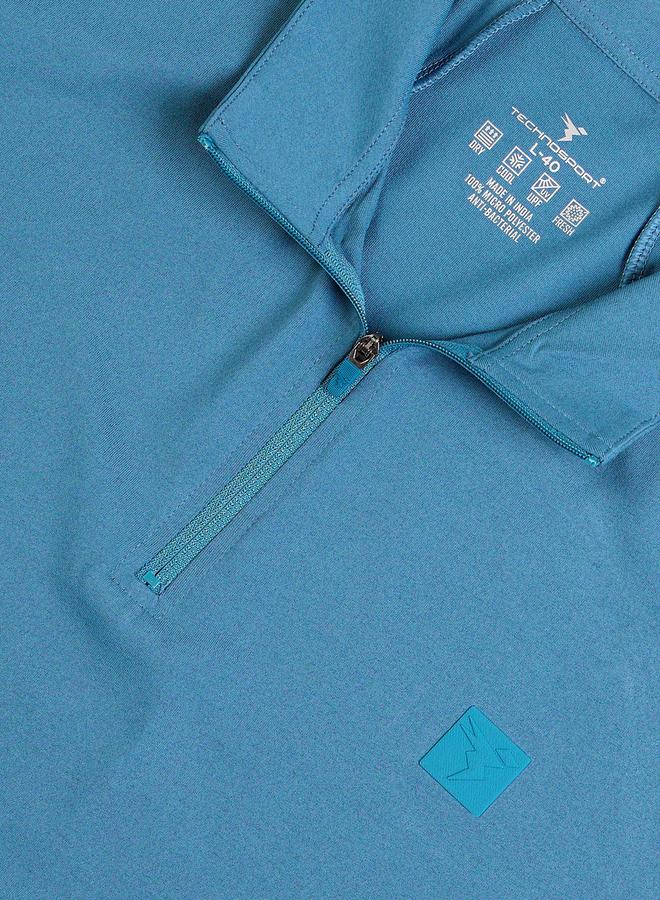 Technosport Solid 4-Way Stretch Half Zip Front Slim Fit Polo T-Shirt - Image 5