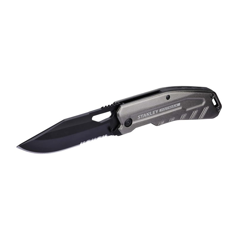Stanley FATMAX FMHT010312 Premium Pocket Foldable Knife Stainless Steel Blade Slim Lightweight Finger Contoured Aluminium Handle Silver - Image 1