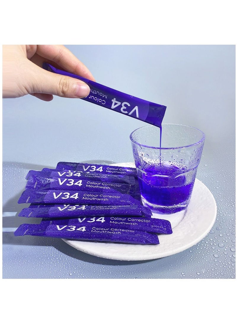 GlorySmile - 20 Pieces V34 Colour Corrector Mouthwash Oral Care 12ml V34 Mouthwash with 20 Pouches Inside Bright Smile Purple Color Corrector Mouthwash 20 Sachets - Image 1