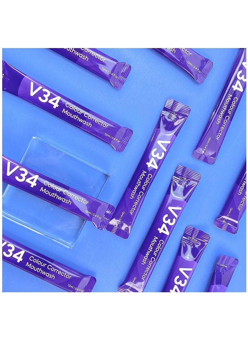 GlorySmile - 20 Pieces V34 Colour Corrector Mouthwash Oral Care 12ml V34 Mouthwash with 20 Pouches Inside Bright Smile Purple Color Corrector Mouthwash 20 Sachets - Image 1