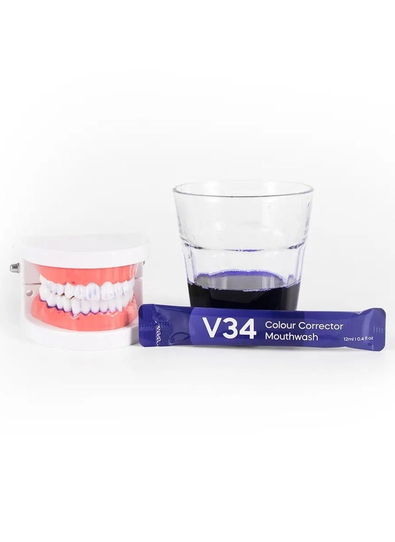 GlorySmile - 20 Pieces V34 Colour Corrector Mouthwash Oral Care 12ml V34 Mouthwash with 20 Pouches Inside Bright Smile Purple Color Corrector Mouthwash 20 Sachets - Image 1
