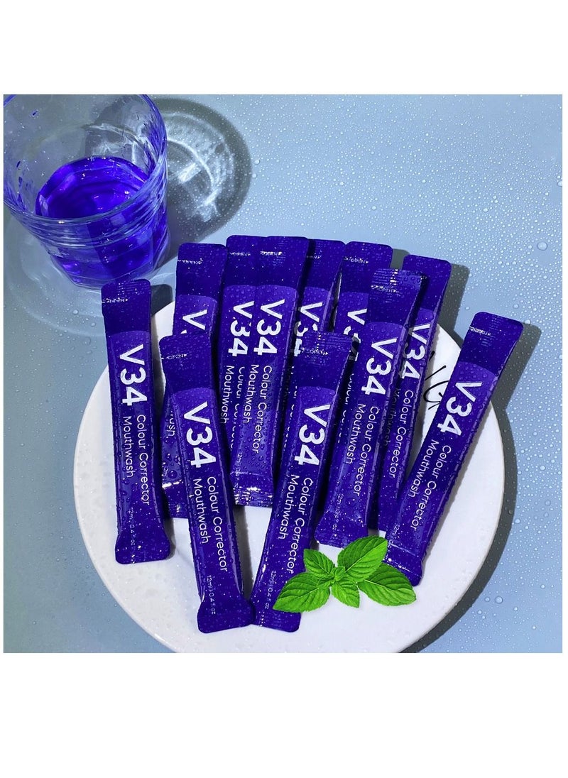 GlorySmile - 20 Pieces V34 Colour Corrector Mouthwash Oral Care 12ml V34 Mouthwash with 20 Pouches Inside Bright Smile Purple Color Corrector Mouthwash 20 Sachets - Image 1
