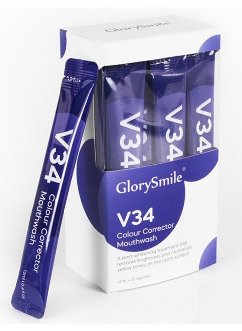 GlorySmile - 20 Pieces V34 Colour Corrector Mouthwash Oral Care 12ml V34 Mouthwash with 20 Pouches Inside Bright Smile Purple Color Corrector Mouthwash 20 Sachets - Image 1