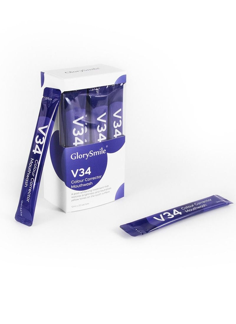 GlorySmile - 20 Pieces V34 Colour Corrector Mouthwash Oral Care 12ml V34 Mouthwash with 20 Pouches Inside Bright Smile Purple Color Corrector Mouthwash 20 Sachets - Image 1
