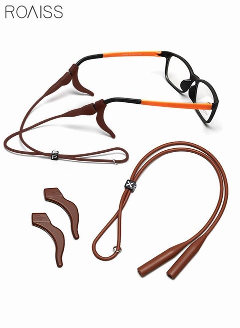 Eyeglasses Strap-Chains-Cord Eco-Friendly Silicone Sunglass String for Men Women Kids Adjustable Eyewear Retainer with Ear Hooks for Reading Glasses Sports and Outdoor Activities Brown