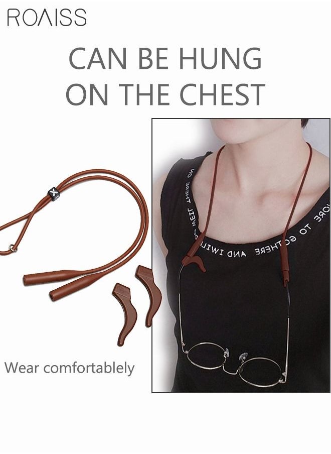 roaiss Eyeglasses Strap-Chains-Cord Eco-Friendly Silicone Sunglass String for Men Women Kids Adjustable Eyewear Retainer with Ear Hooks for Reading Glasses Sports and Outdoor Activities Brown  - Image 5