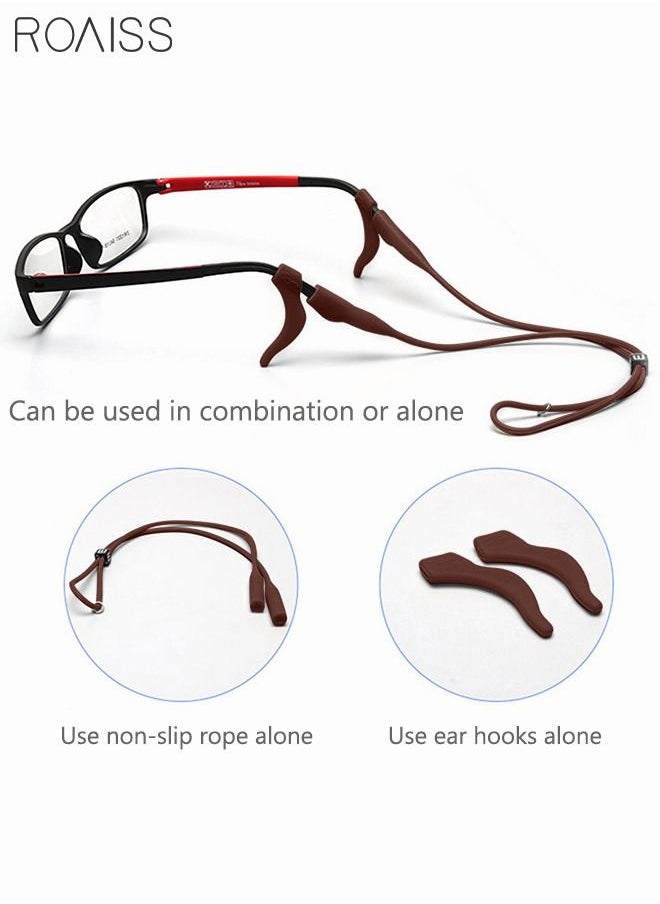 roaiss Eyeglasses Strap-Chains-Cord Eco-Friendly Silicone Sunglass String for Men Women Kids Adjustable Eyewear Retainer with Ear Hooks for Reading Glasses Sports and Outdoor Activities Brown  - Image 3