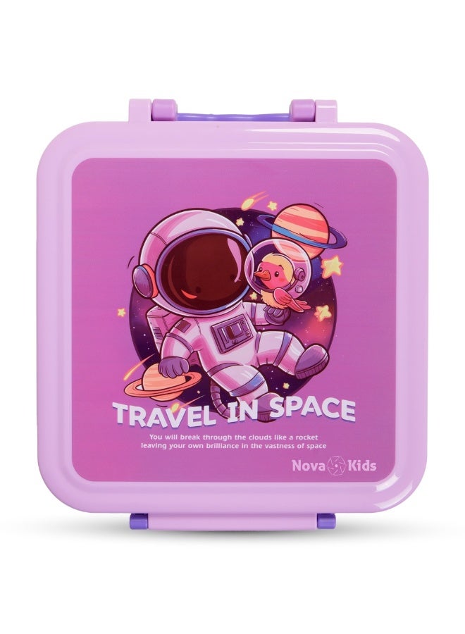 Nova kids صندوق غداء نوفا كيدز بثلاثة أقسام مع مجموعة ملعقة وشوكة وعلبة صلصة من الفولاذ المقاوم للصدأ - أسترو نوت بنفسجي - Image 2