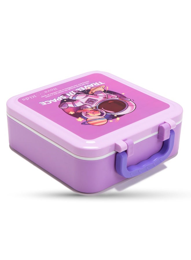 Nova kids صندوق غداء نوفا كيدز بثلاثة أقسام مع مجموعة ملعقة وشوكة وعلبة صلصة من الفولاذ المقاوم للصدأ - أسترو نوت بنفسجي - Image 4