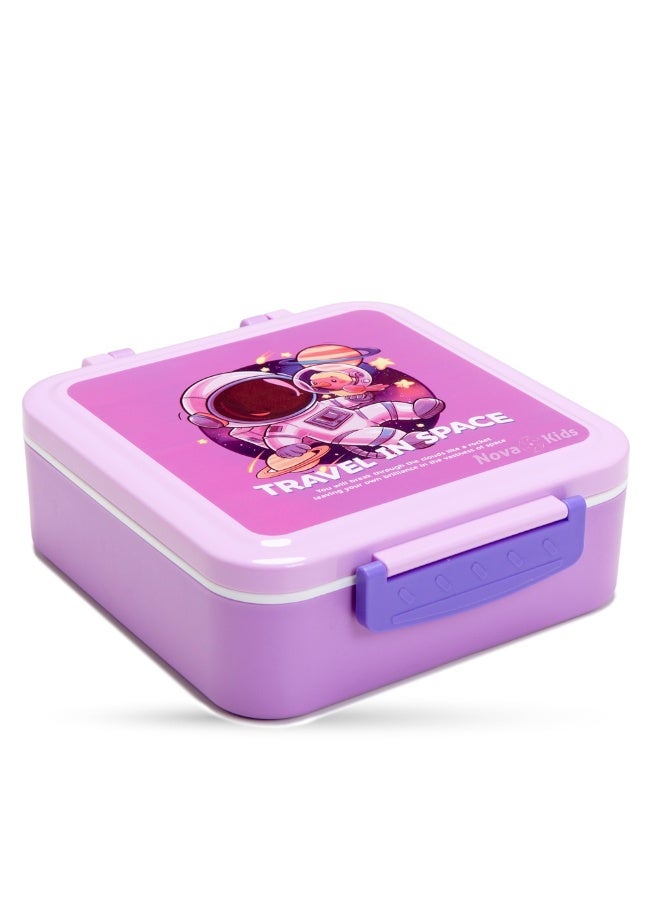 Nova kids صندوق غداء نوفا كيدز بثلاثة أقسام مع مجموعة ملعقة وشوكة وعلبة صلصة من الفولاذ المقاوم للصدأ - أسترو نوت بنفسجي - Image 3