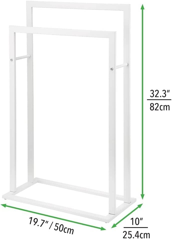 INDIAN DECOR INDIAN DECOR 41212 Classic Tall 2Tier FreeStanding Towel Rack Holder for Bathroom Storage and Organization Floor Stand Holds Bath Hand Towels Great for Guest Half Kids Bathrooms White  - Image 2
