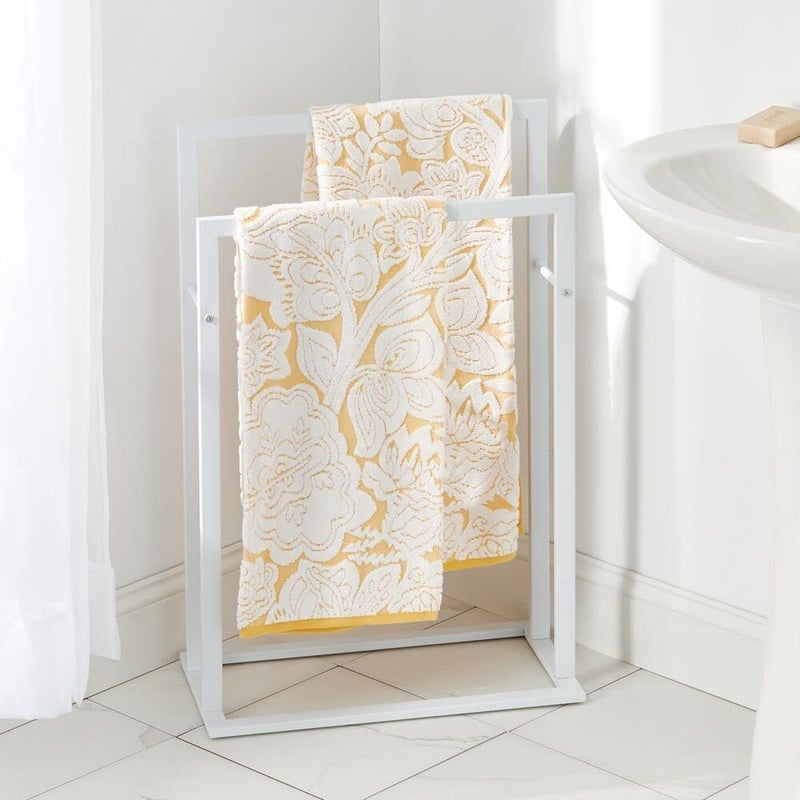 INDIAN DECOR INDIAN DECOR 41212 Classic Tall 2Tier FreeStanding Towel Rack Holder for Bathroom Storage and Organization Floor Stand Holds Bath Hand Towels Great for Guest Half Kids Bathrooms White  - Image 3