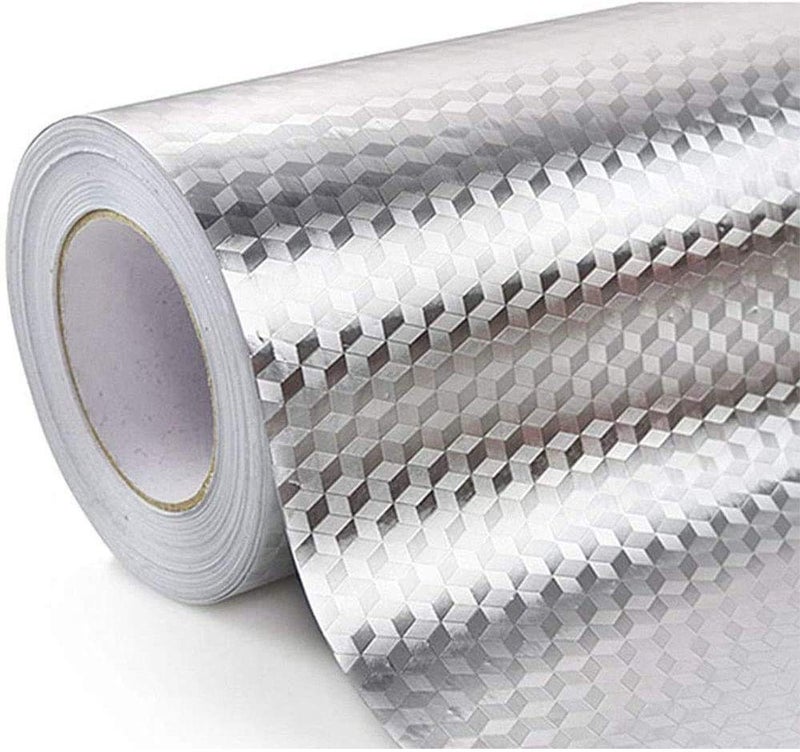 LAVNIK 2 Meter Kitchen Oil Proof Waterproof Aluminium Foil Stickers Kitchen Backsplash Wallpaper SelfAdhesive Wall Sticker AntiMold and Heat Resistant for Walls Cabinets Drawers and Shelves Silver - Image 1