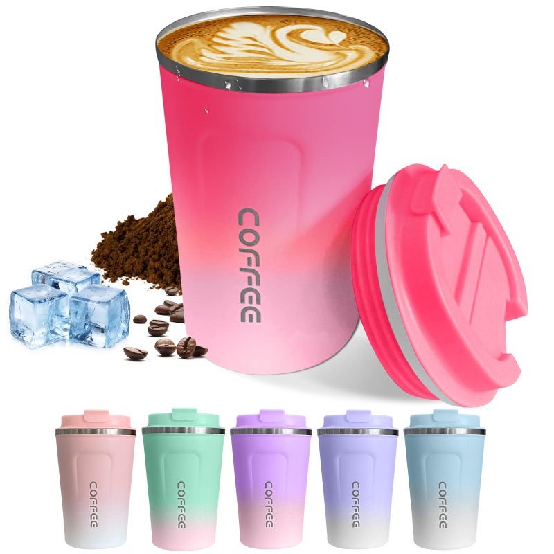 SPLMIFA Travel Coffee Mugs Leak-Proof, Reusable Coffee Cups with Lids, Stainless Steel Vacuum Insulated Coffee Tumblers, Thermal Insulation Cups for Men & Women Hot & Cold Drinks(2nd-Red White, 12OZ) - Image 1
