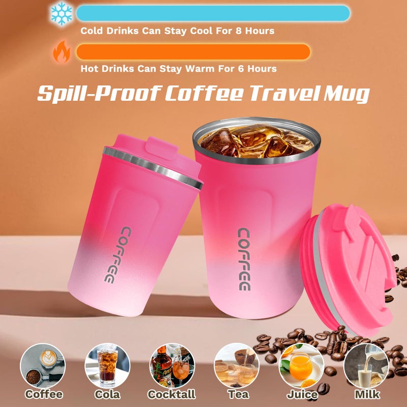 SPLMIFA Travel Coffee Mugs Leak-Proof, Reusable Coffee Cups with Lids, Stainless Steel Vacuum Insulated Coffee Tumblers, Thermal Insulation Cups for Men & Women Hot & Cold Drinks(2nd-Red White, 12OZ) - Image 2