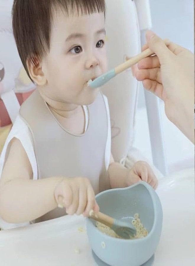 NOWFLY Baby Silicone Suction Bowl & Spoon Set | BPA-Free, Microwave & Dishwasher Safe | Wooden Handle Spoon | Feeding Set for Babies & Toddlers | Non-Slip, Unbreakable, Travel Friendly (Sky Blue) - Image 2