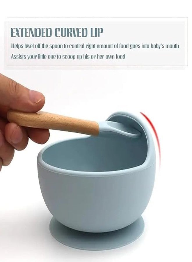 NOWFLY Baby Silicone Suction Bowl & Spoon Set | BPA-Free, Microwave & Dishwasher Safe | Wooden Handle Spoon | Feeding Set for Babies & Toddlers | Non-Slip, Unbreakable, Travel Friendly (Sky Blue) - Image 5