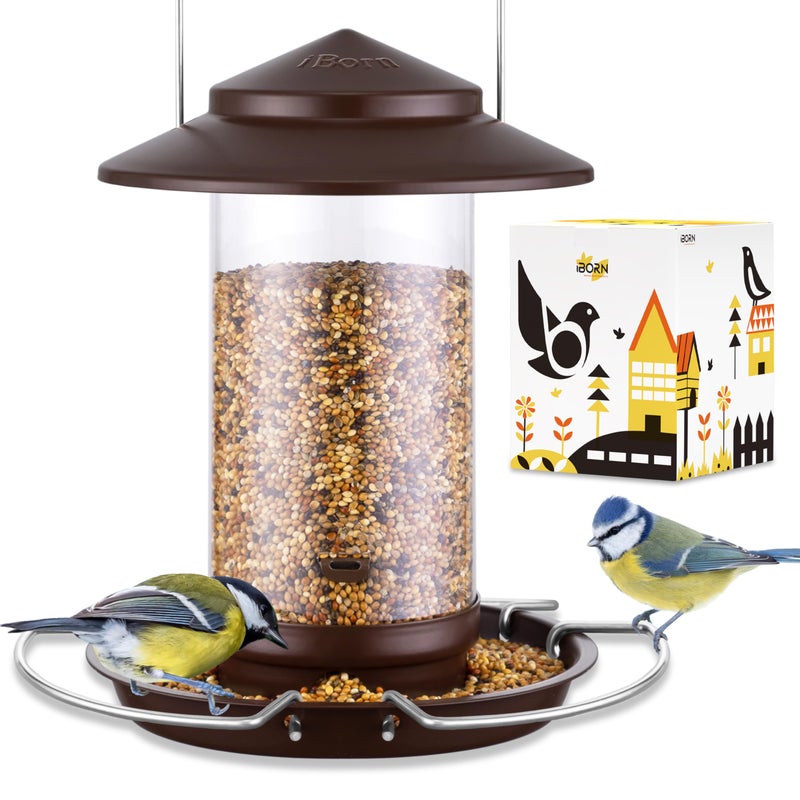 iBorn Bird Feeder Metal Squirrel Chew-Proof Bird Feeders for Outdoors Hanging for Cardinal Outside, Holds 1.5LB Seed with 3 Perchs, Bronze (Seed is not Included) - Image 1