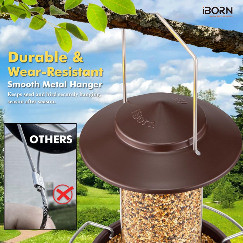 iBorn Bird Feeder Metal Squirrel Chew-Proof Bird Feeders for Outdoors Hanging for Cardinal Outside, Holds 1.5LB Seed with 3 Perchs, Bronze (Seed is not Included) - Image 4