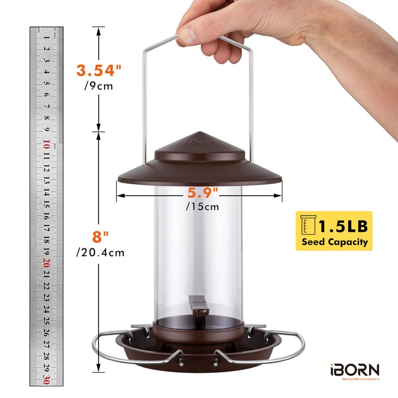 iBorn Bird Feeder Metal Squirrel Chew-Proof Bird Feeders for Outdoors Hanging for Cardinal Outside, Holds 1.5LB Seed with 3 Perchs, Bronze (Seed is not Included) - Image 2