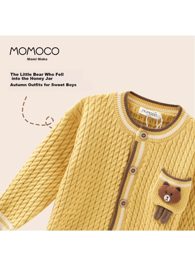 Momoco Boys' Cardigan Jacket Spring And Autumn Fashion Sweater Yellow Size 150