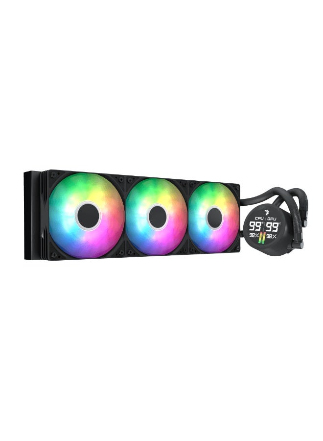 AeroCool Abyss L360R Digi 360mm ARGB Liquid CPU Cooler | Digital Display Pump Head with CPU GPU Monitoring | 320W TDP High Performance Cooling | Copper Micro-Channel Block | PWM RGB Fans 81.5CFM | Intel LGA1851/1700/1200/115X AMD AM5/AM4 | Silent 18dB Pump | Integrated Fan Frame | Gaming PC Water Cooling System - Image 1