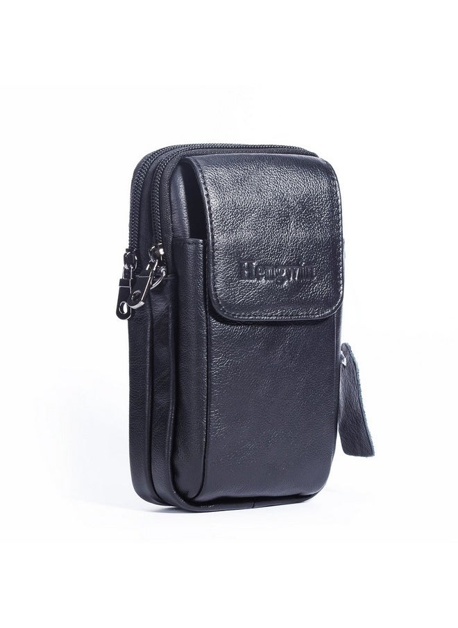 Hengwin Hengwin Leather Vertical Men Cell Phone Holster Wallet Case with Belt Clip Loop Travel Messenger Bag Waist Pouch Crossbody Purse Fits for iPhone 15 Pro Max 14 Plus Samsung Galaxy A54 Note 9 8 (Black)  - Image 1