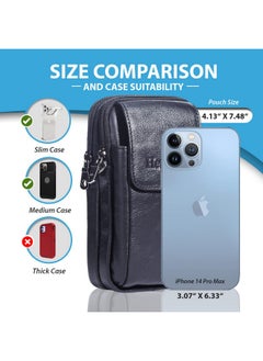 Hengwin Hengwin Leather Vertical Men Cell Phone Holster Wallet Case with Belt Clip Loop Travel Messenger Bag Waist Pouch Crossbody Purse Fits for iPhone 15 Pro Max 14 Plus Samsung Galaxy A54 Note 9 8 (Black)  - Image 2