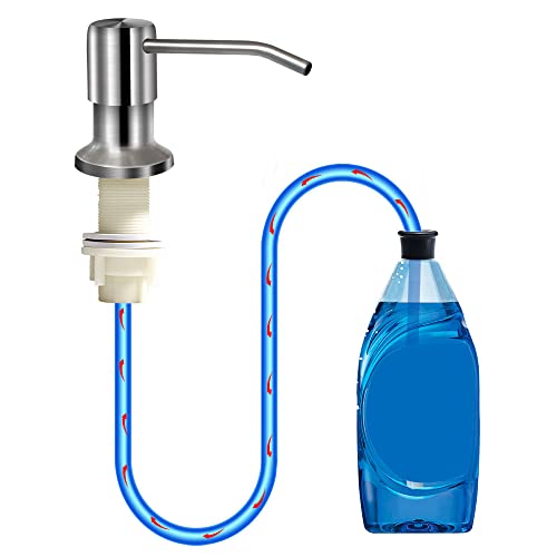 izolor Soap Dispenser for Kitchen Sink, Brushed Nickel Countertop Soap Dispenser Pump, 47" Silicone Extension Tube Connect to The Soap Bottle Directly, Say Goodbye to Frequent Refills (Brushed Nickel) - Image 1