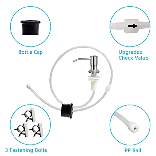 izolor Soap Dispenser for Kitchen Sink, Brushed Nickel Countertop Soap Dispenser Pump, 47" Silicone Extension Tube Connect to The Soap Bottle Directly, Say Goodbye to Frequent Refills (Brushed Nickel) - Image 4