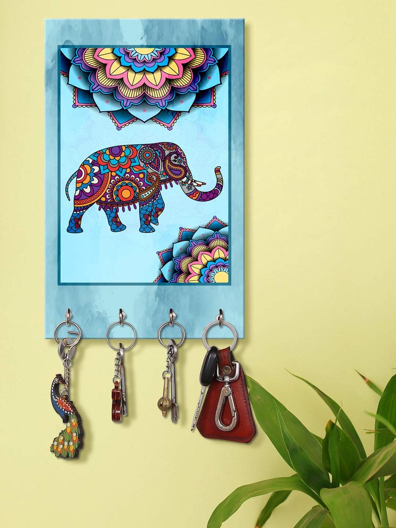 999STORE Wall Hanger Holder Wall Mount Hanger Organizer Decorative Mandela Elephant Key Stand for Wall (MDF_7.5X12 Inch_Multi) KeyholderP029 - Image 1