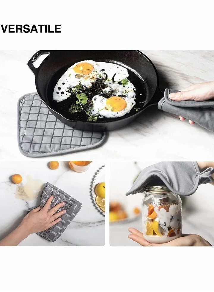 Oven Mitts and Pot Holders Sets, 550°F High Heat Resistant with Kitchen Towels Thick Cotton Gloves Non-Slip Silicone for Cooking Baking (6Pcs, Grey)  - Image 4