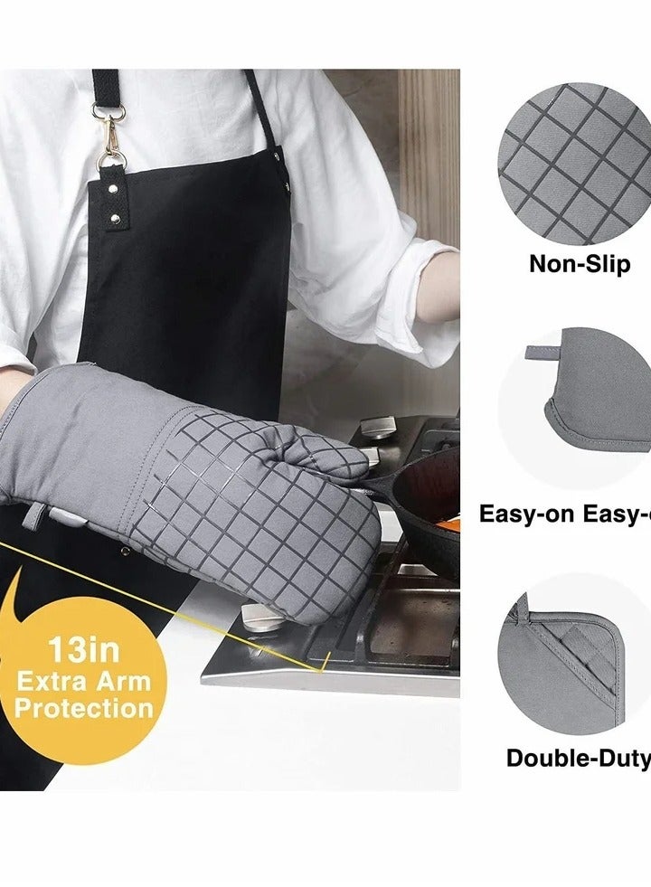 Oven Mitts and Pot Holders Sets, 550°F High Heat Resistant with Kitchen Towels Thick Cotton Gloves Non-Slip Silicone for Cooking Baking (6Pcs, Grey)  - Image 5
