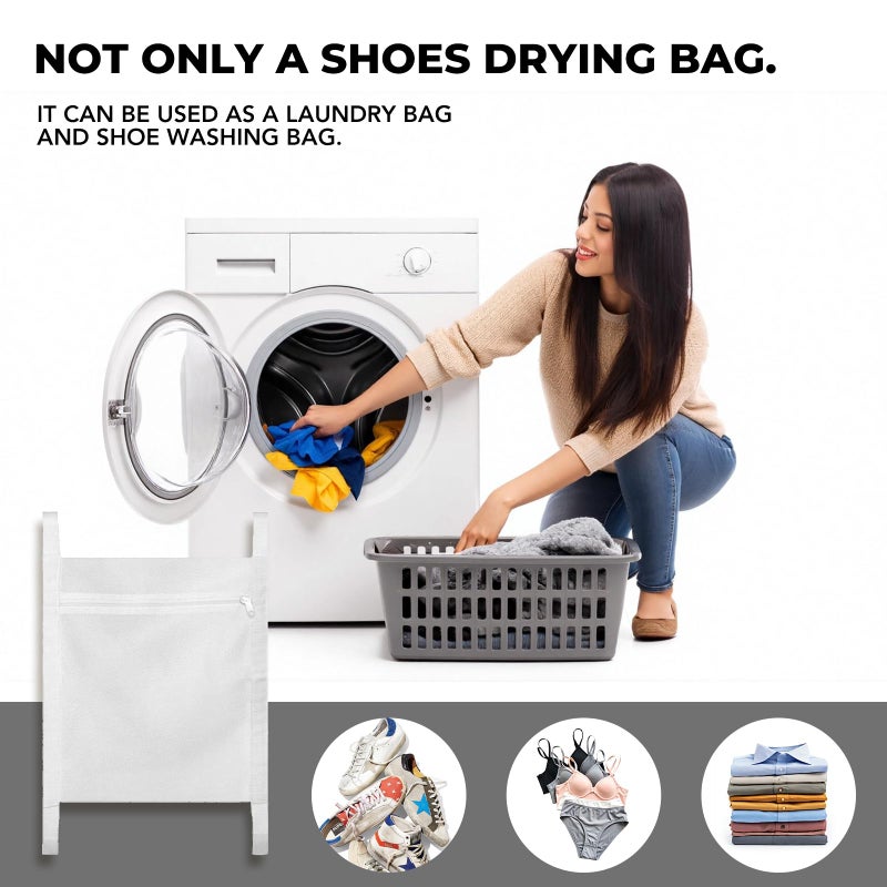 Mingting Shoe Dryer Bag, Mingting Large Wash Dry Net Bag 15.7x15.7 Inch for Sneaker Shoes Laundry Dryer Bags with Zipper and Strap for Most Dryers Door,White(1 Pack) - Image 4